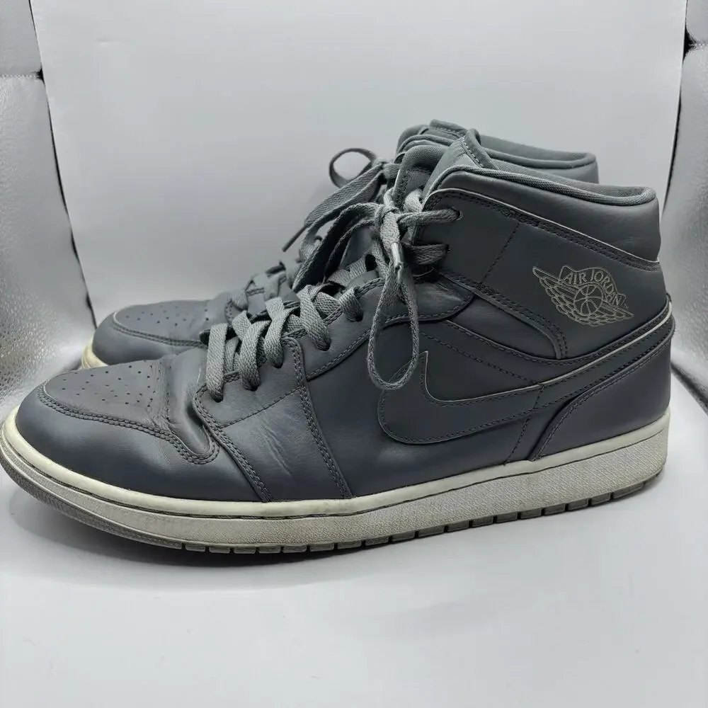 Men’s Size 13 - Jordan 1 Mid Cool Grey 2015 Retro Gray Athletic Shoes 554724-031